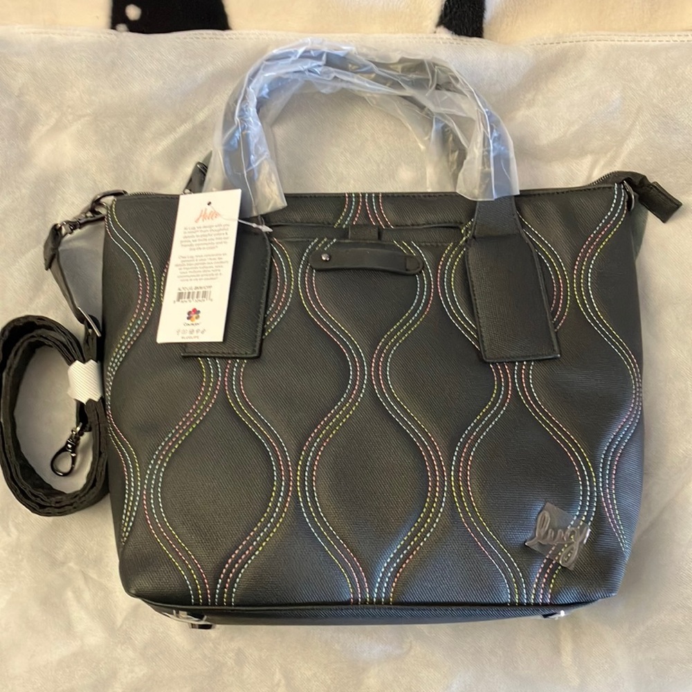 lug  Black Tote Bag with Multicolor Stitching